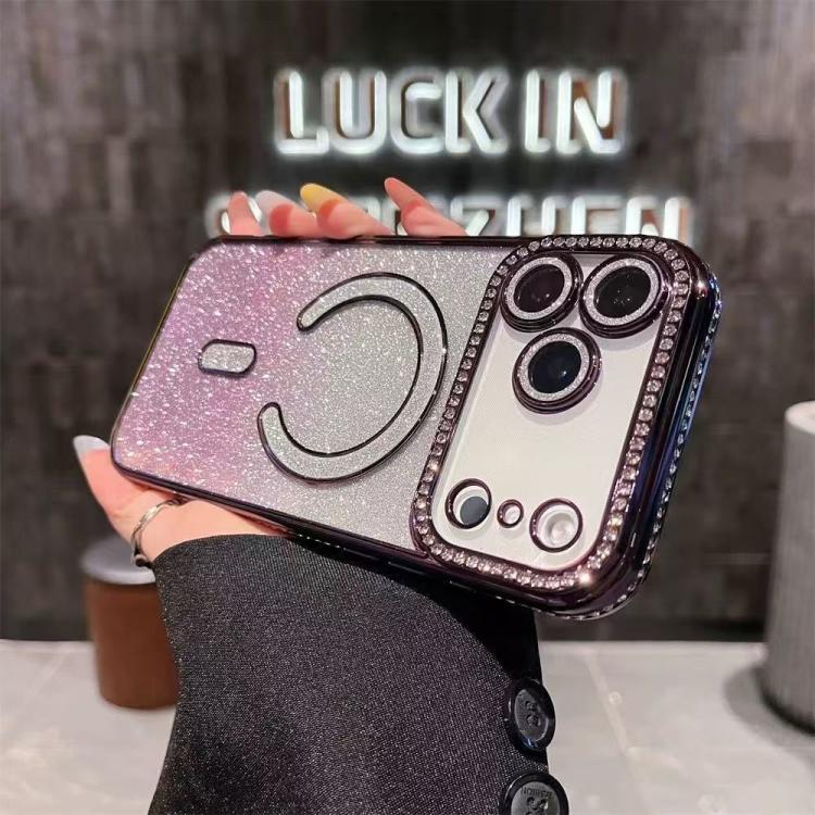 For iPhone 17 Pro Diamond Gradient Glitter Plated MagSafe Phone Case(Purple)