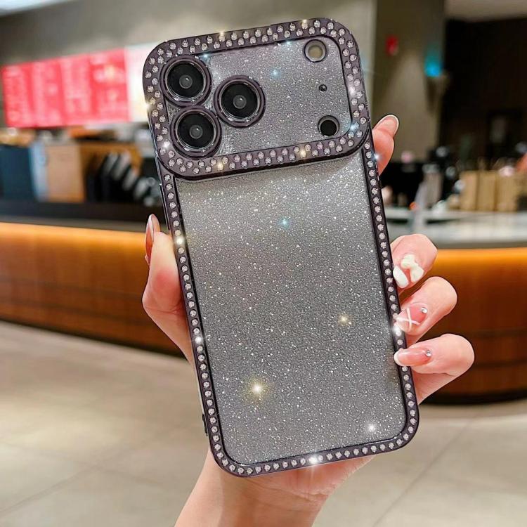 For iPhone 17 Pro Diamond Gradient Glitter Plated TPU Phone Case(Black)