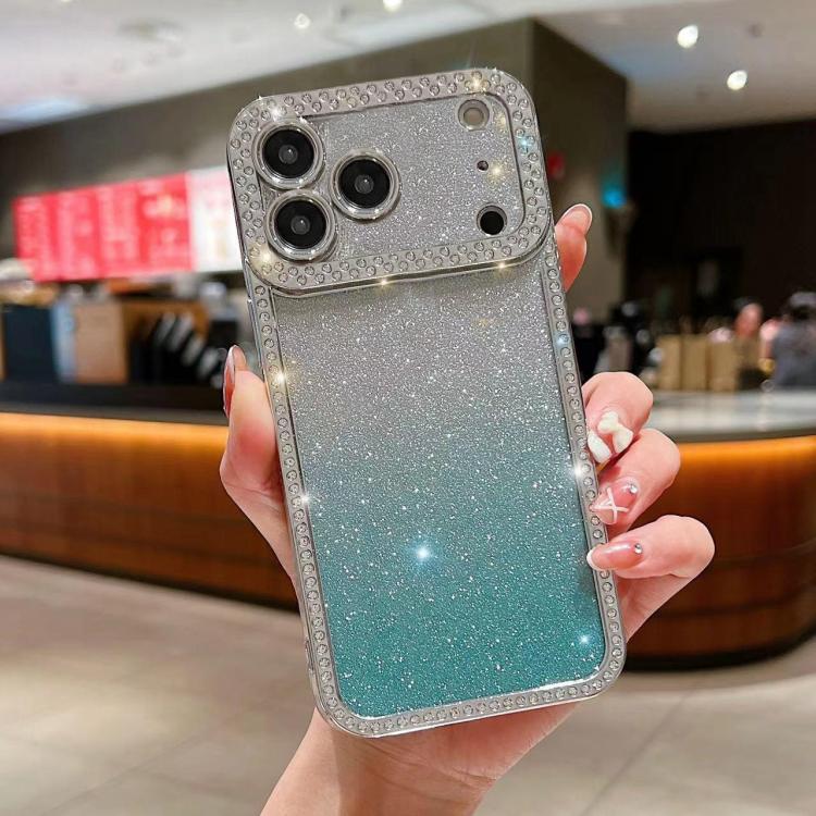 For iPhone 17 Pro Diamond Gradient Glitter Plated TPU Phone Case(Green)
