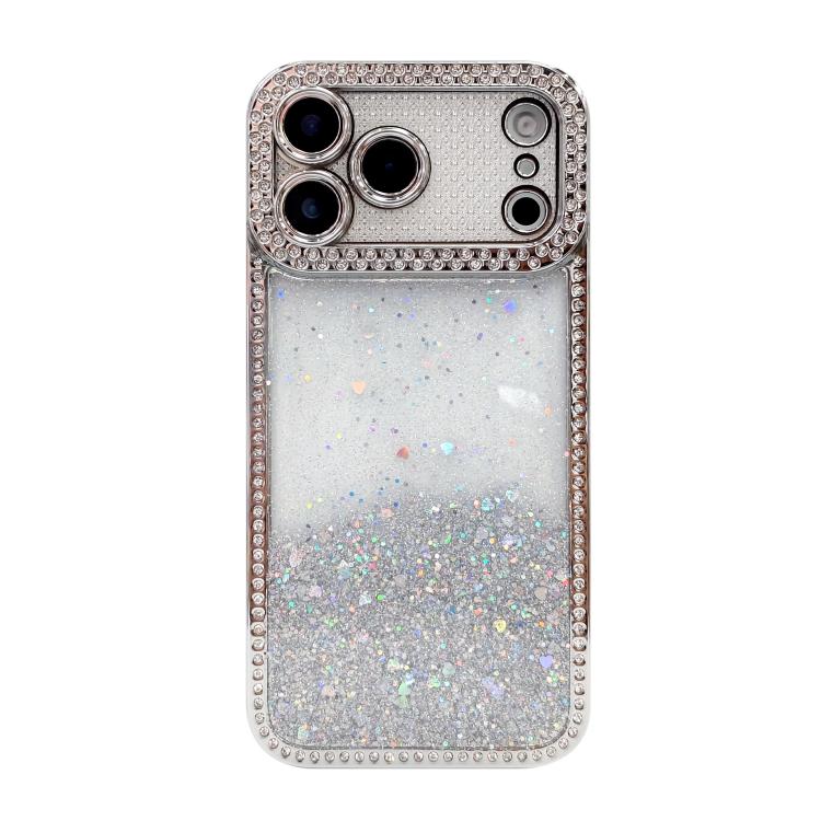 For iPhone 17 Pro Diamond Gradient Glitter Sequins Plated Phone Case(Silver)