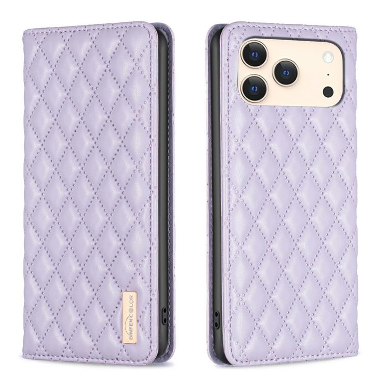 For iPhone 17 Pro Diamond Lattice Magnetic Leather Flip Phone Case(Purple)