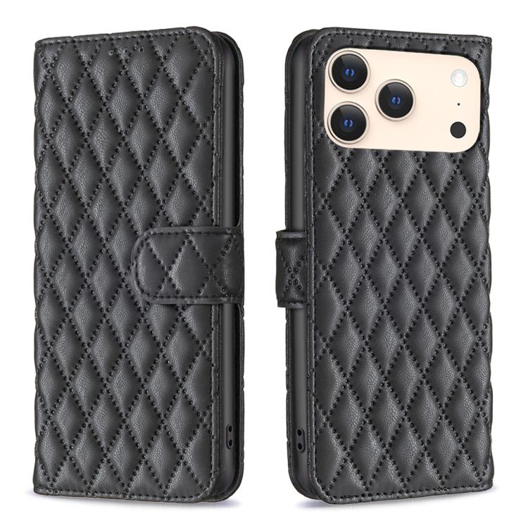 For iPhone 17 Pro Diamond Lattice Wallet Flip Leather Phone Case(Black)