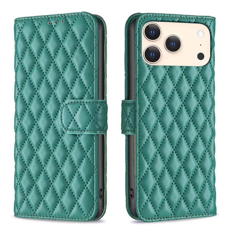 For iPhone 17 Pro Diamond Lattice Wallet Flip Leather Phone Case(Green)