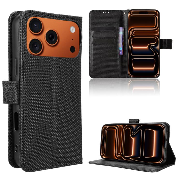 For iPhone 17 Pro Diamond Texture Leather Phone Case(Black)