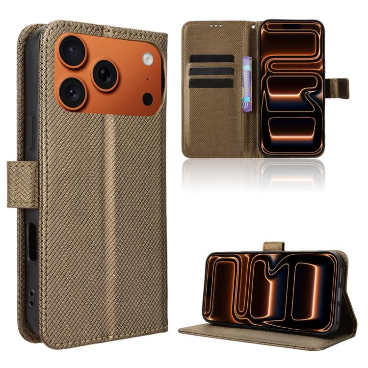 For iPhone 17 Pro Diamond Texture Leather Phone Case(Brown)