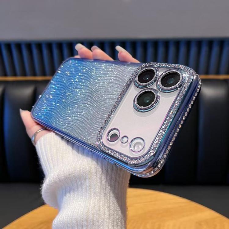 For iPhone 17 Pro Diamond Water Ripple Gradient Glitter TPU Phone Case(Blue)