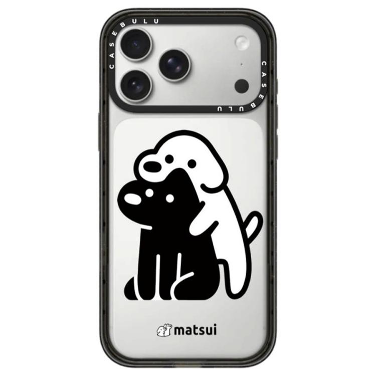 For iPhone 17 Pro Dogs Series Pattern Camera Control Button Transparent Acrylic Phone Case(Black White Puppys)