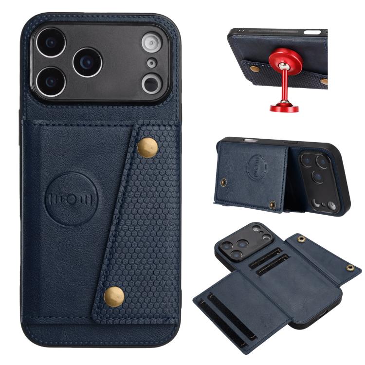 For iPhone 17 Pro Double Buckle Card Slots Magnetic Phone Case(Blue)