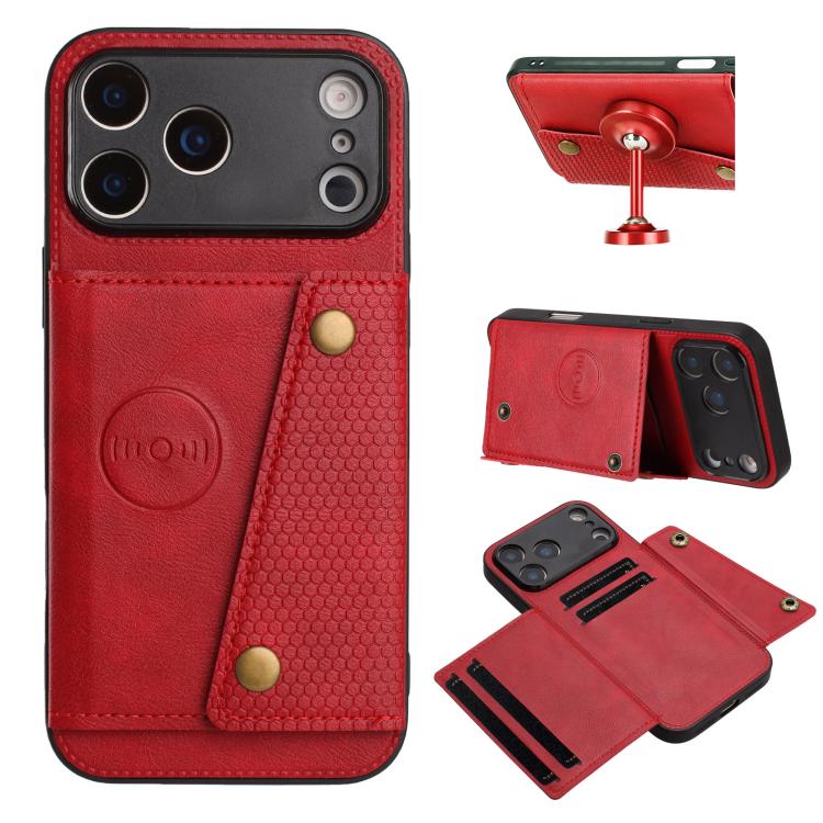 For iPhone 17 Pro Double Buckle Card Slots Magnetic Phone Case(Red)