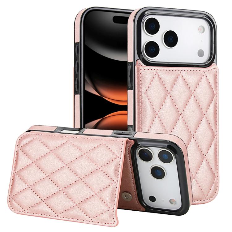 For iPhone 17 Pro Double Buckle Rhombic PU Leather Phone Case(Rose Gold)