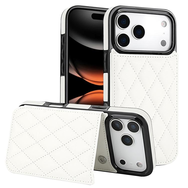 For iPhone 17 Pro Double Buckle Rhombic PU Leather Phone Case(White)
