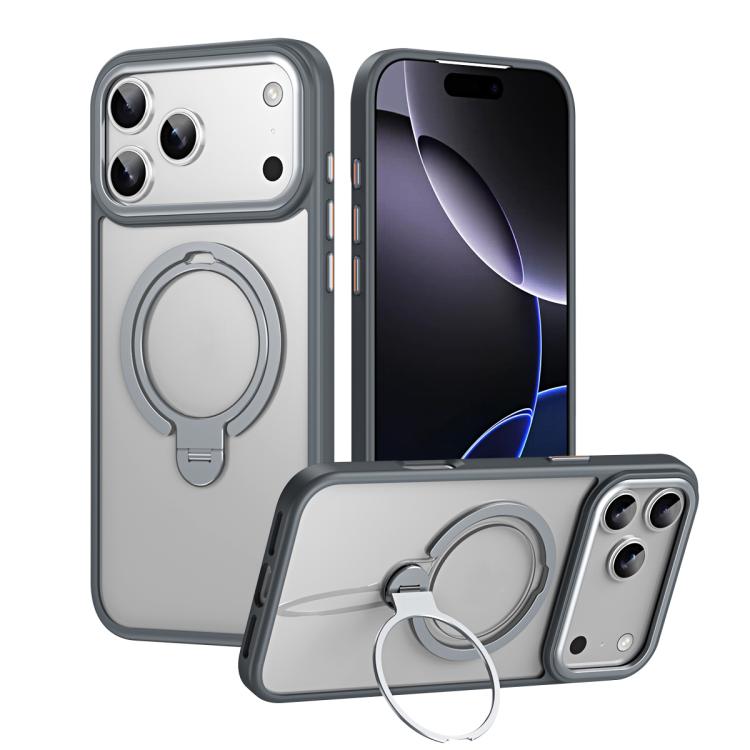 For iPhone 17 Pro Double Ring MagSafe Magnetic Holder Phone Case(Matte Grey)
