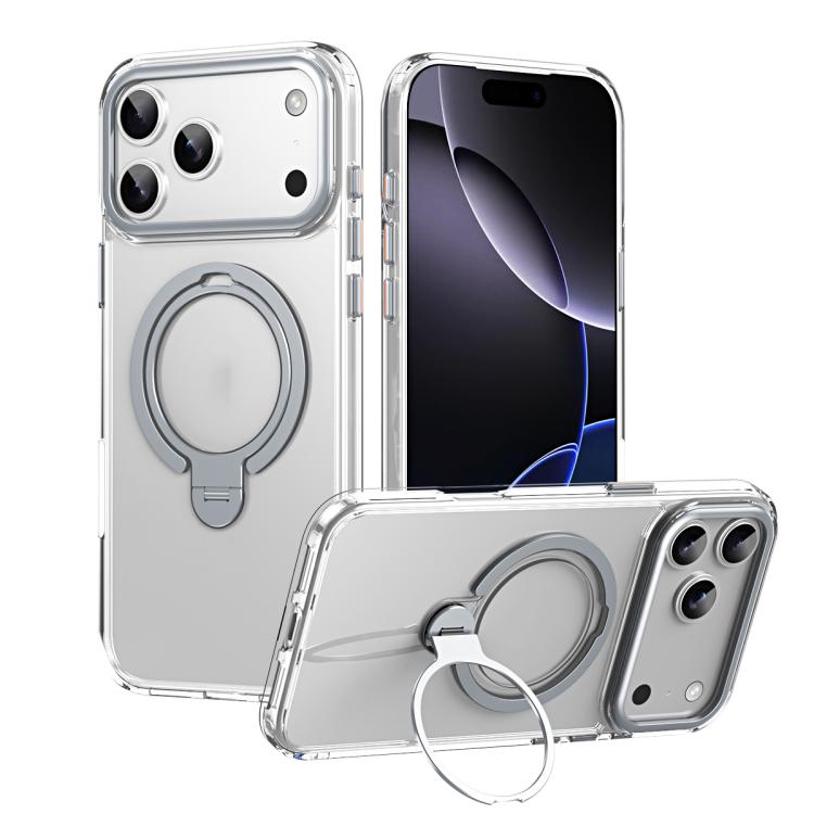 For iPhone 17 Pro Double Ring MagSafe Magnetic Holder Phone Case(Transparent)