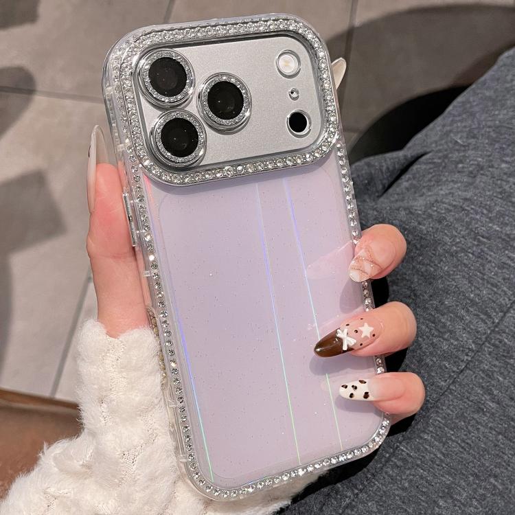 For iPhone 17 Pro Double-sided Diamond Aurora Glitter TPU IMD PC Phone Case(Purple)