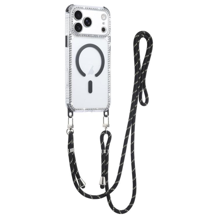 For iPhone 17 Pro Dream Diamond 2 in 1 Shockproof Magnetic Phone Case with Long Lanyard(Black)