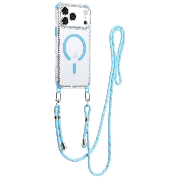 For iPhone 17 Pro Dream Diamond 2 in 1 Shockproof Magnetic Phone Case with Long Lanyard(Blue)