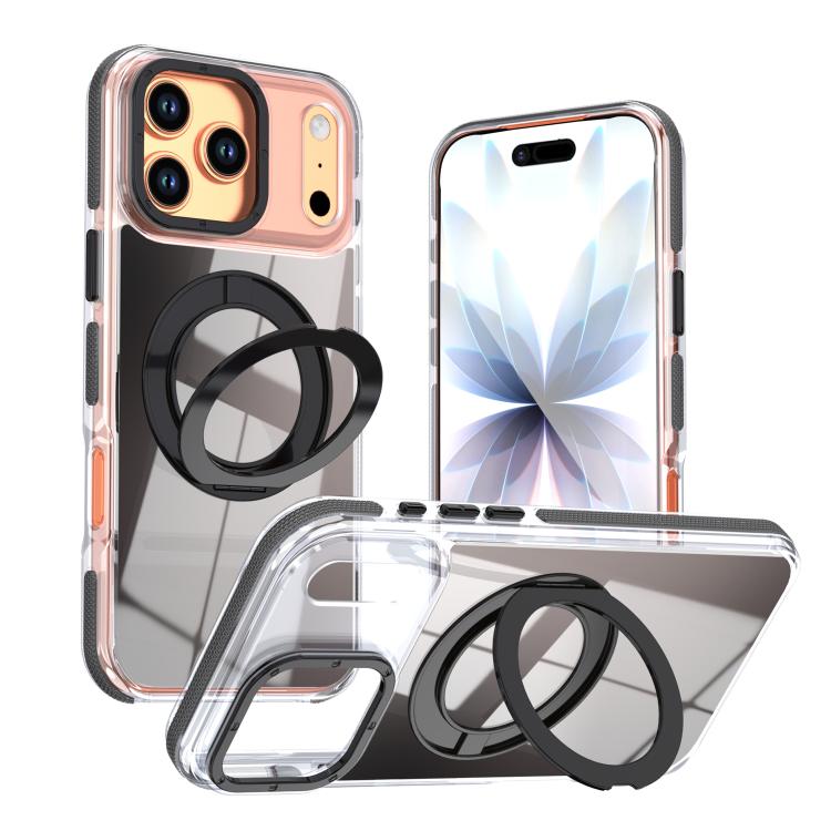 For iPhone 17 Pro Dual Color Gradient Discolor 360 Degree Rotation Holder Magnetic Phone Case(Black)