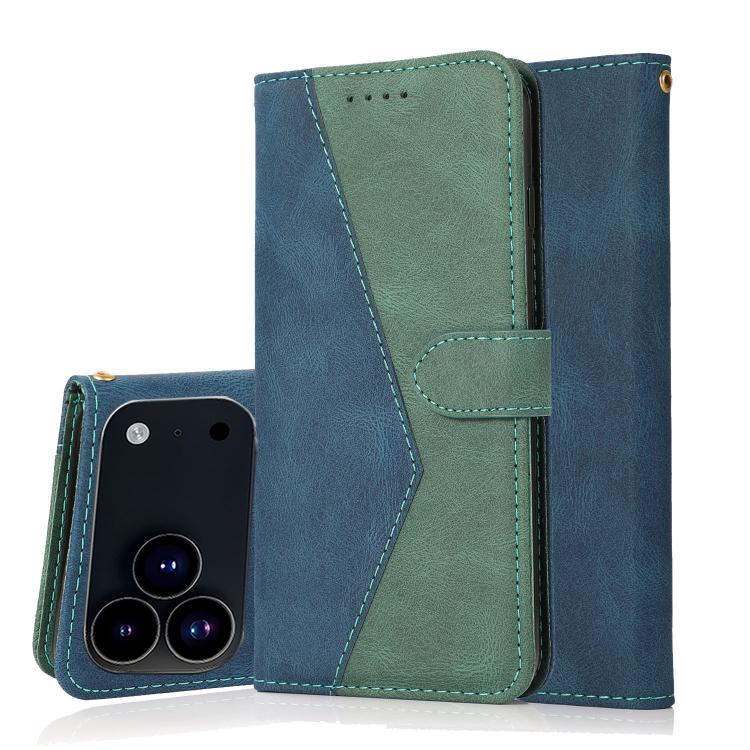 For iPhone 17 Pro Dual-color Stitching Leather Phone Case(Blue Green)