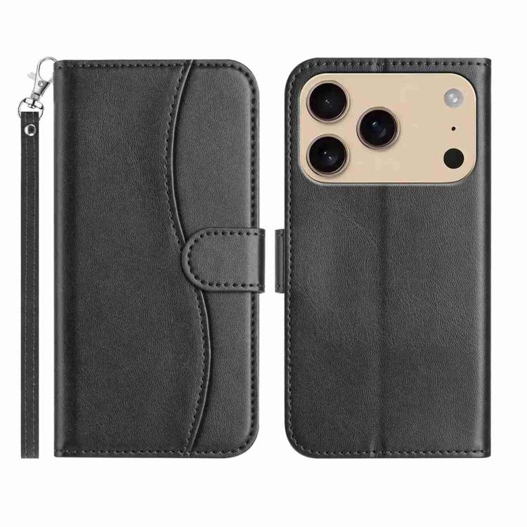 For iPhone 17 Pro Dual-Folded S-shape Leather Phone Case(Black)