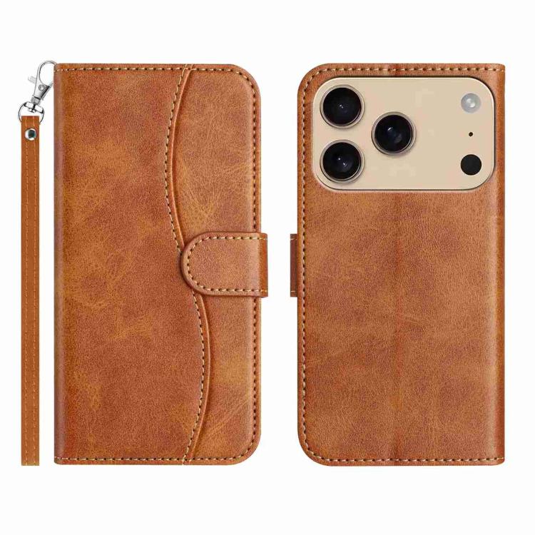 For iPhone 17 Pro Dual-Folded S-shape Leather Phone Case(Brown)