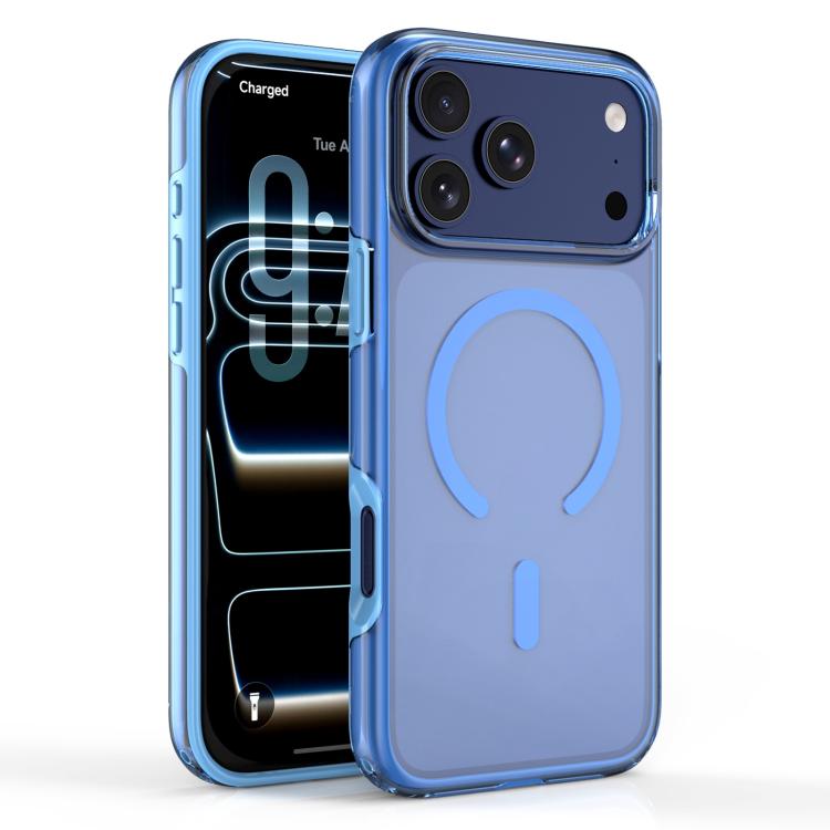 For iPhone 17 Pro Dual Layer Anti Compression Magnetic Phone Case(Blue Through Hole)