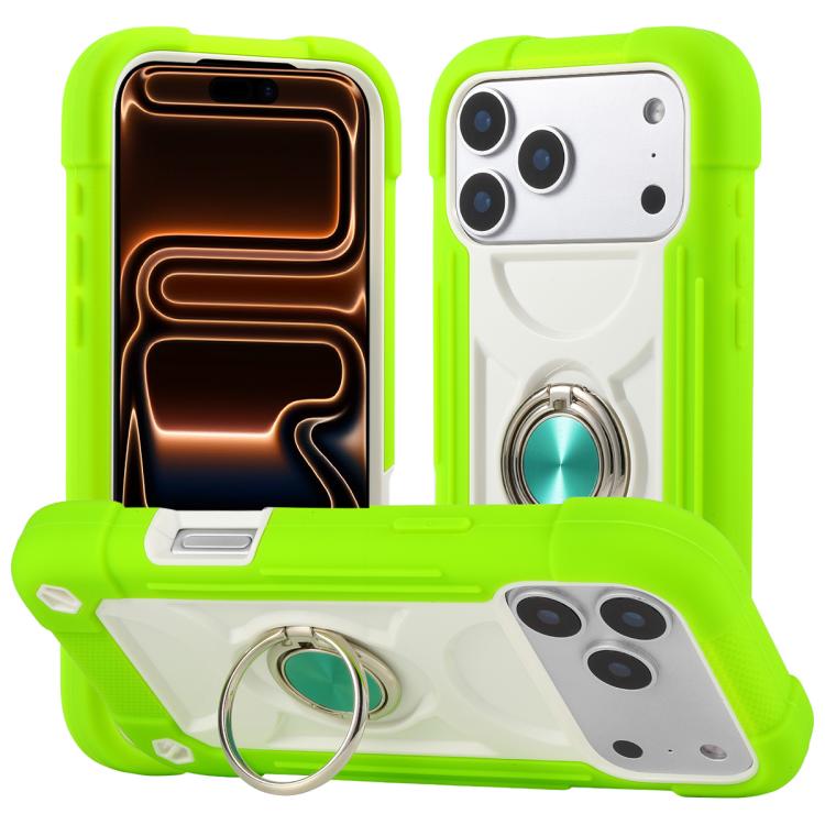 For iPhone 17 Pro Dual Ring 360 Degree Rotation Holder PC Hybrid Silicone Phone Case(Guava)