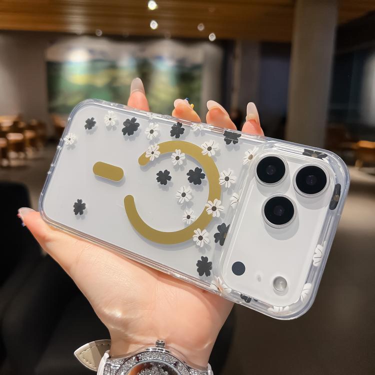 For iPhone 17 Pro Dual-side Laminating IMD MagSafe Phone Case(Black and White Daisy)
