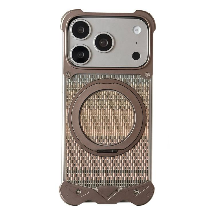 For iPhone 17 Pro Eagle Metal Frameless Woven Fabric PC Magnetic Holder Phone Case(Desert Gold)