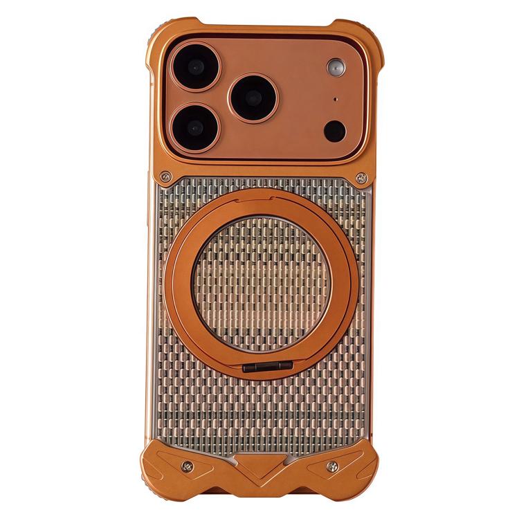 For iPhone 17 Pro Eagle Metal Frameless Woven Fabric PC Magnetic Holder Phone Case(Orange)