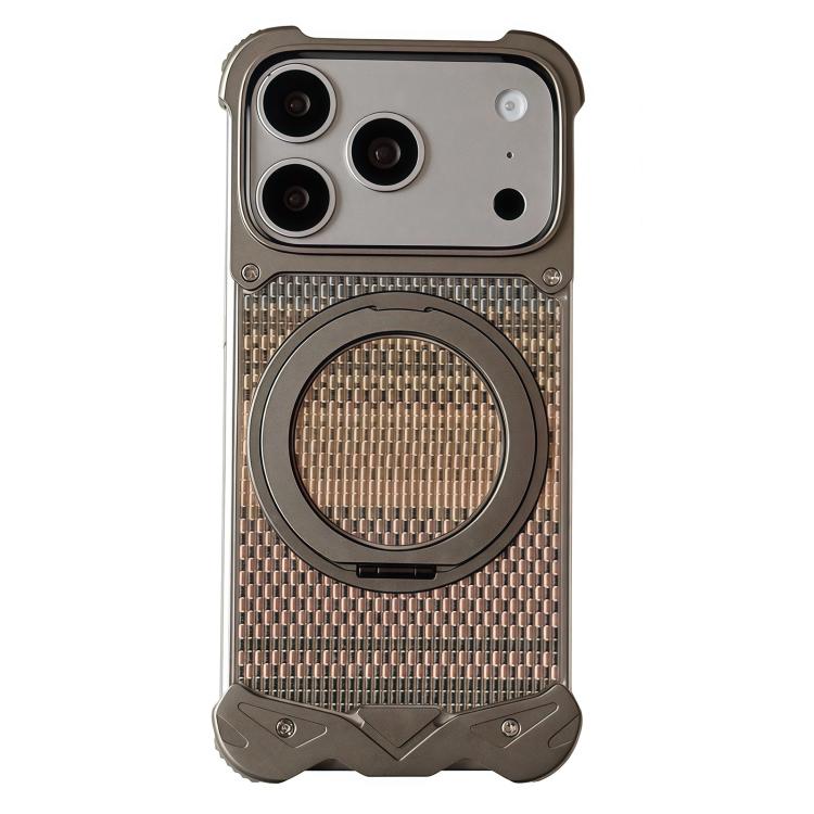For iPhone 17 Pro Eagle Metal Frameless Woven Fabric PC Magnetic Holder Phone Case(Titanium Color)