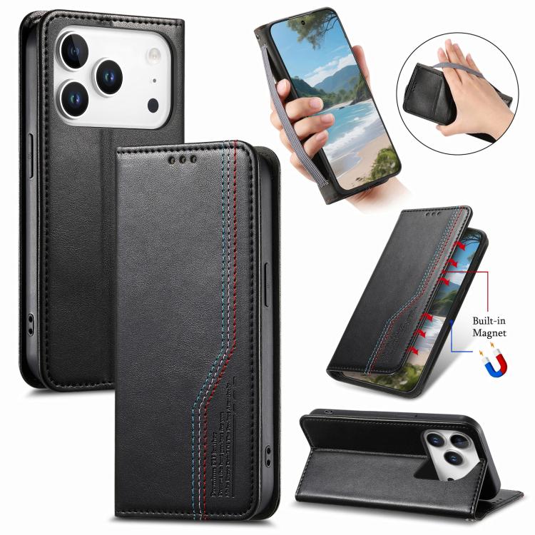 For iPhone 17 Pro Elastic Wristband Magnetic Suction Leather Phone Case(Black)