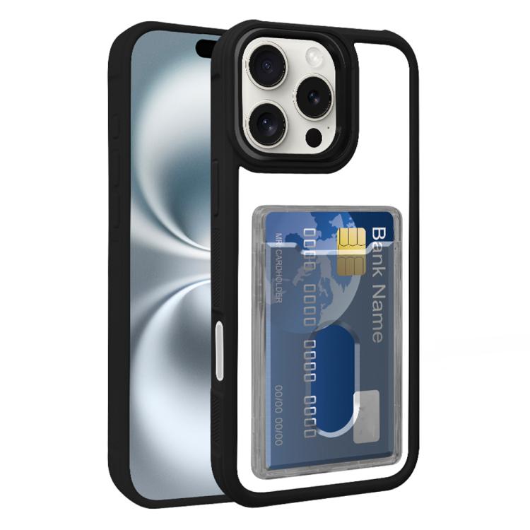 For iPhone 17 Pro Electroplated Card Bag Acrylic Hybrid TPU Phone Case(Black)