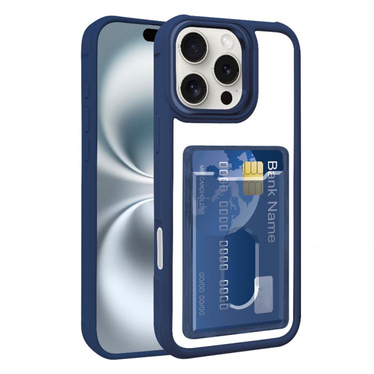 For iPhone 17 Pro Electroplated Card Bag Acrylic Hybrid TPU Phone Case(Blue)