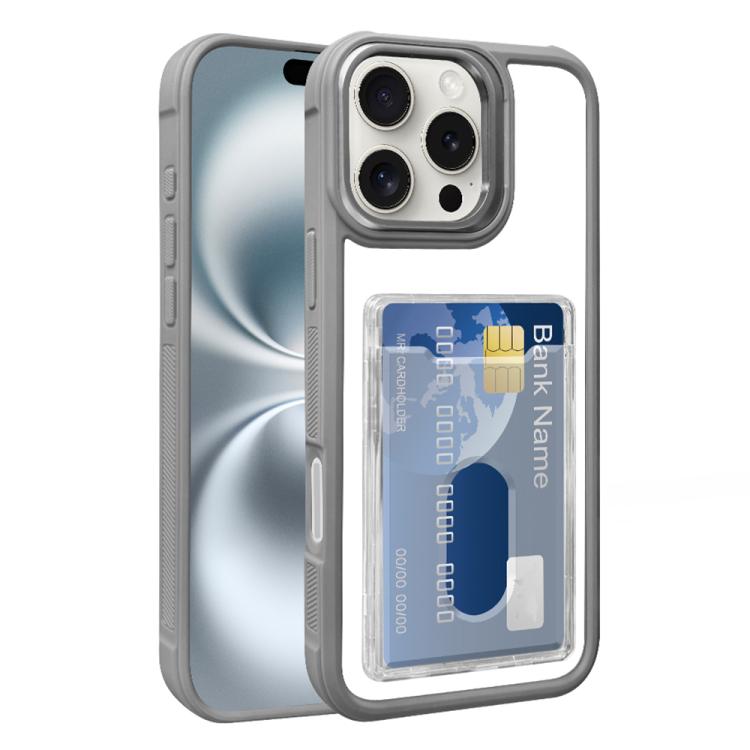 For iPhone 17 Pro Electroplated Card Bag Acrylic Hybrid TPU Phone Case(Grey)
