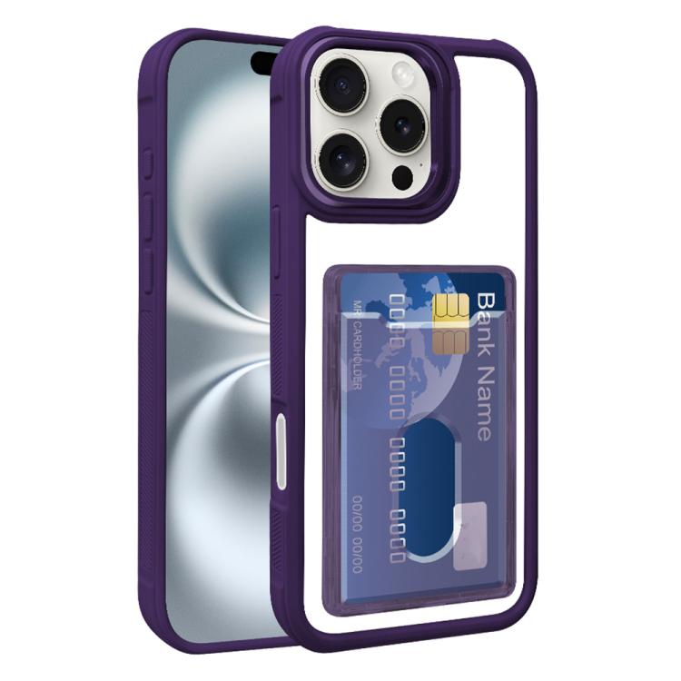 For iPhone 17 Pro Electroplated Card Bag Acrylic Hybrid TPU Phone Case(Purple)