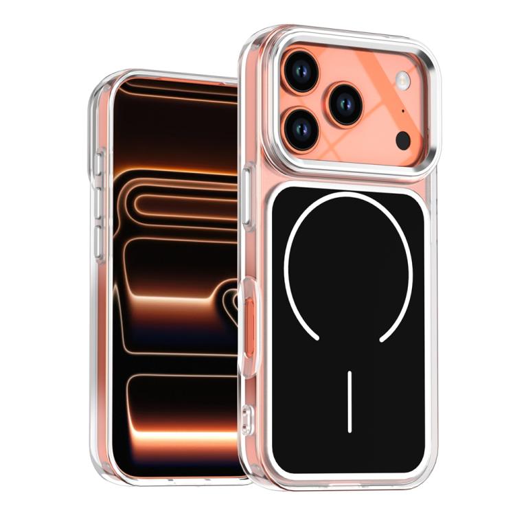 For iPhone 17 Pro Electroplated Dual Color PC Hybrid TPU Soft Frame MagSafe Phone Case(Black)