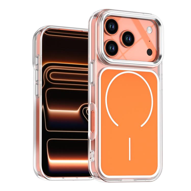 For iPhone 17 Pro Electroplated Dual Color PC Hybrid TPU Soft Frame MagSafe Phone Case(Orange)