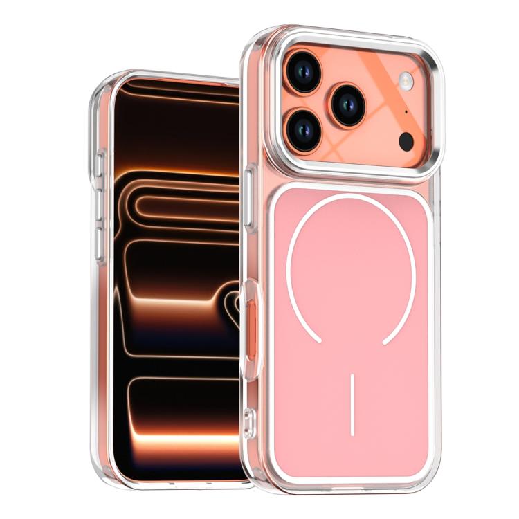 For iPhone 17 Pro Electroplated Dual Color PC Hybrid TPU Soft Frame MagSafe Phone Case(Pink)
