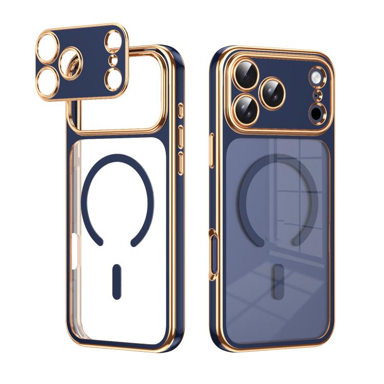 For iPhone 17 Pro Electroplated Dual Color TPU Detachable Lens Magnetic Shockproof Phone Case(Dark Blue)