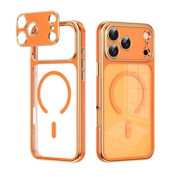 For iPhone 17 Pro Electroplated Dual Color TPU Detachable Lens Magnetic Shockproof Phone Case(Orange)