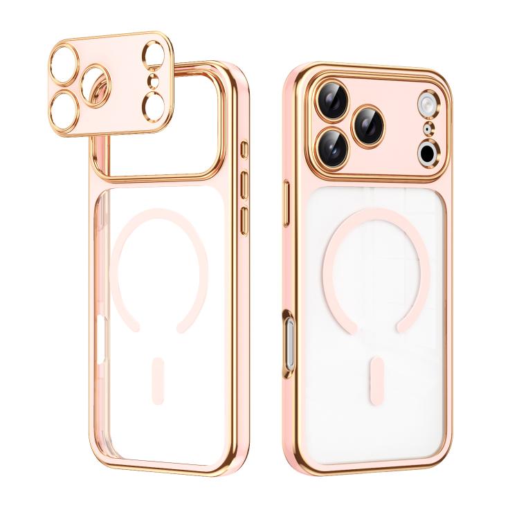 For iPhone 17 Pro Electroplated Dual Color TPU Detachable Lens Magnetic Shockproof Phone Case(Pink)
