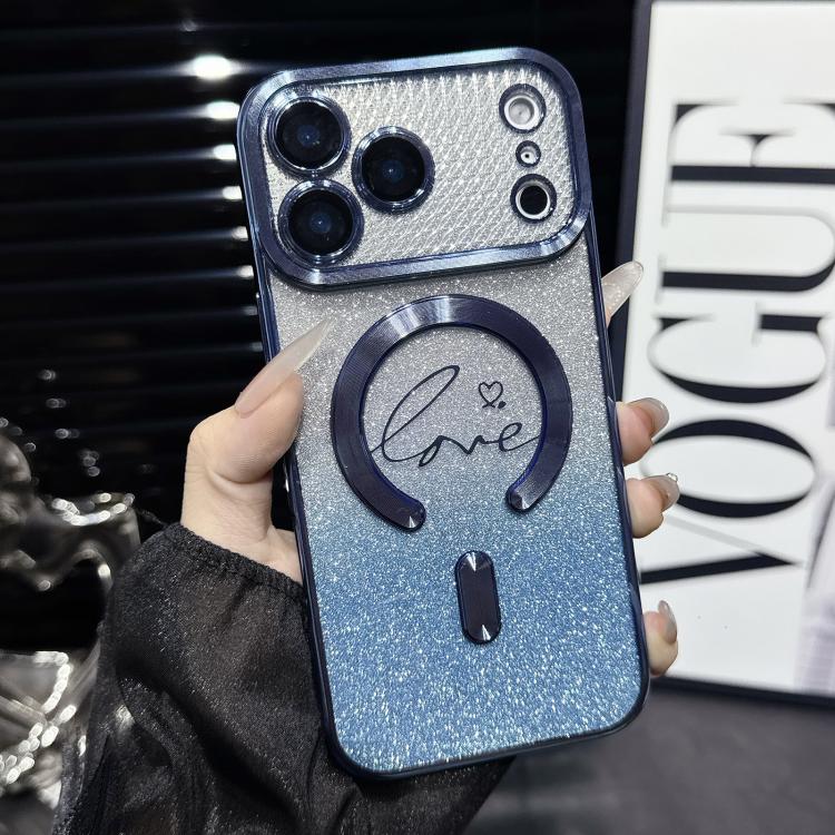 For iPhone 17 Pro Electroplated Dual-Loves Gradient Glitter MagSafe TPU Phone Case(Blue)