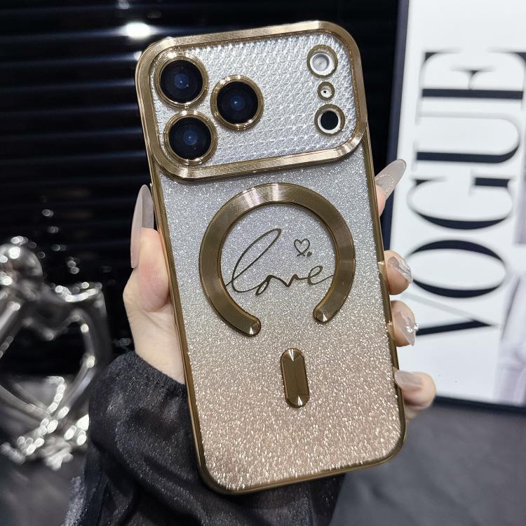 For iPhone 17 Pro Electroplated Dual-Loves Gradient Glitter MagSafe TPU Phone Case(Gold)