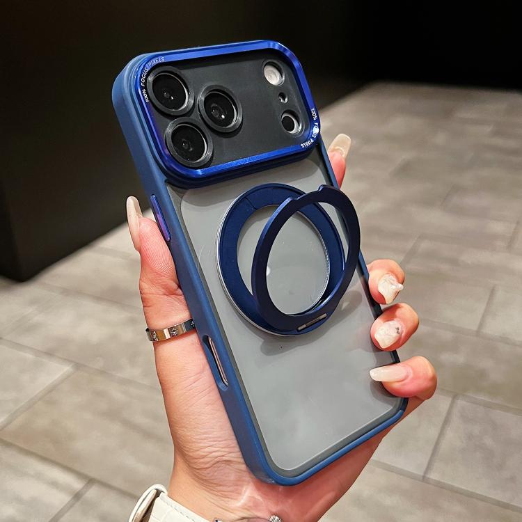 For iPhone 17 Pro Electroplated Eagle Eye Rotating Bracket Magnetic Phone Case(Blue)