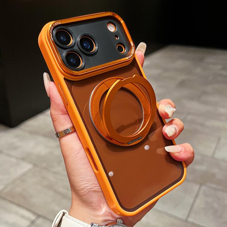 For iPhone 17 Pro Electroplated Eagle Eye Rotating Bracket Magnetic Phone Case(Orange)