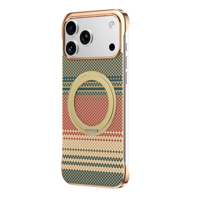 For iPhone 17 Pro Electroplated Frameless Kevlar 360 Degree Rotation Holder Magnetic Phone Case(Gold)