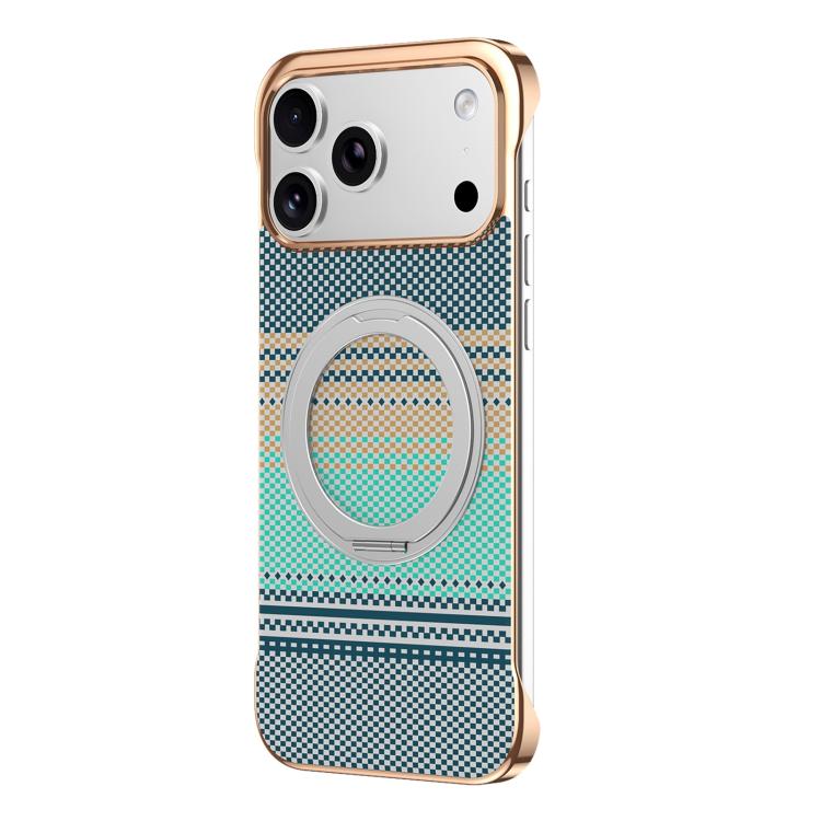 For iPhone 17 Pro Electroplated Frameless Kevlar 360 Degree Rotation Holder Magnetic Phone Case(Silver)