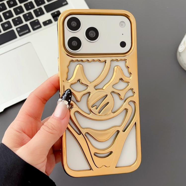 For iPhone 17 Pro Electroplated Hollow Out Clown Heat Dissipation TPU Phone Case(Gold)