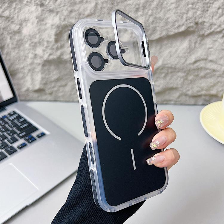 For iPhone 17 Pro Electroplated Lens Holder MagSafe PC Hybrid TPU Phone Case(Black)