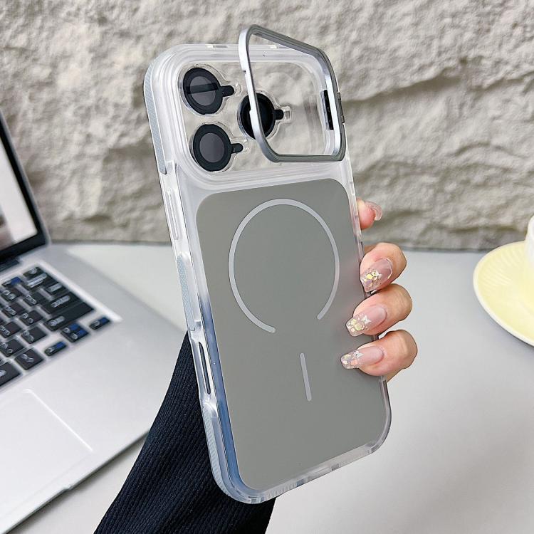For iPhone 17 Pro Electroplated Lens Holder MagSafe PC Hybrid TPU Phone Case(Grey)